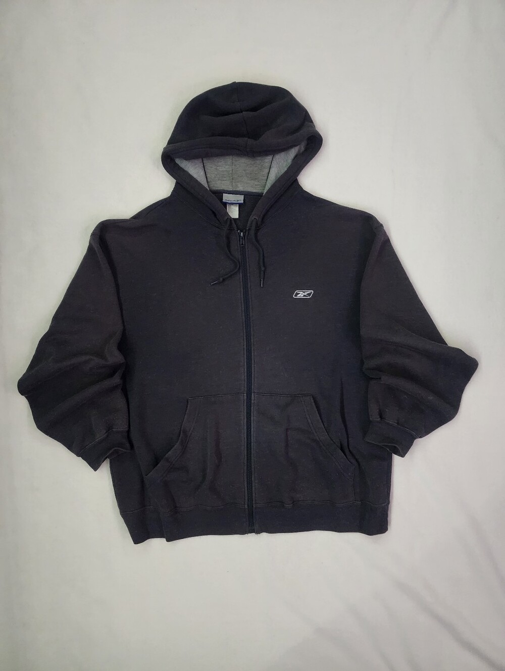 Reebok Classic Black Full Zip Hoodie Mens Large Embroidered Logo